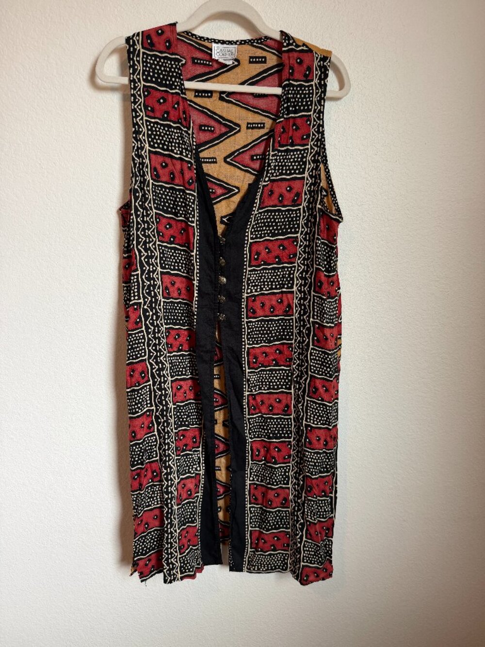 Vintage Casual Corner Boho Geometric Duster Vest Wearable Art Southwest Rayon L - Picture 2 of 8